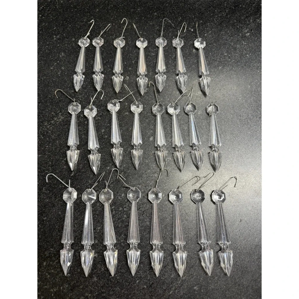 Vtg Clear Acrylic Chandelier Prisms Spears Drops Lot 23 Christmas Ornaments 3.5